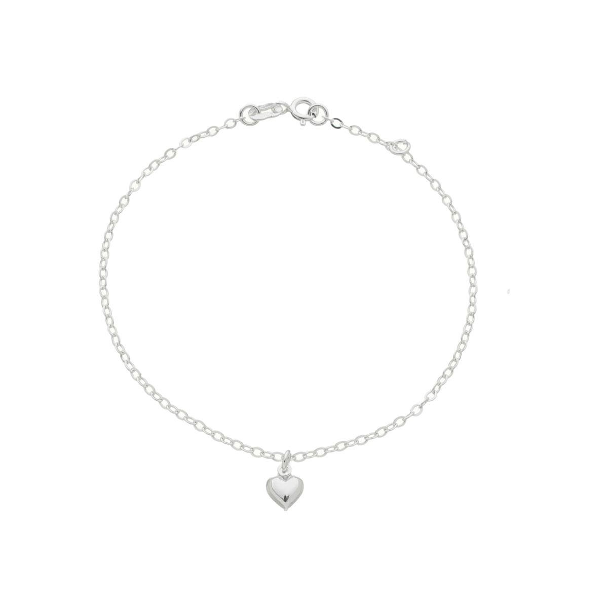 PULSEIRA DE PRATA ELO PORTUGUÊS COM CORAÇÃO
