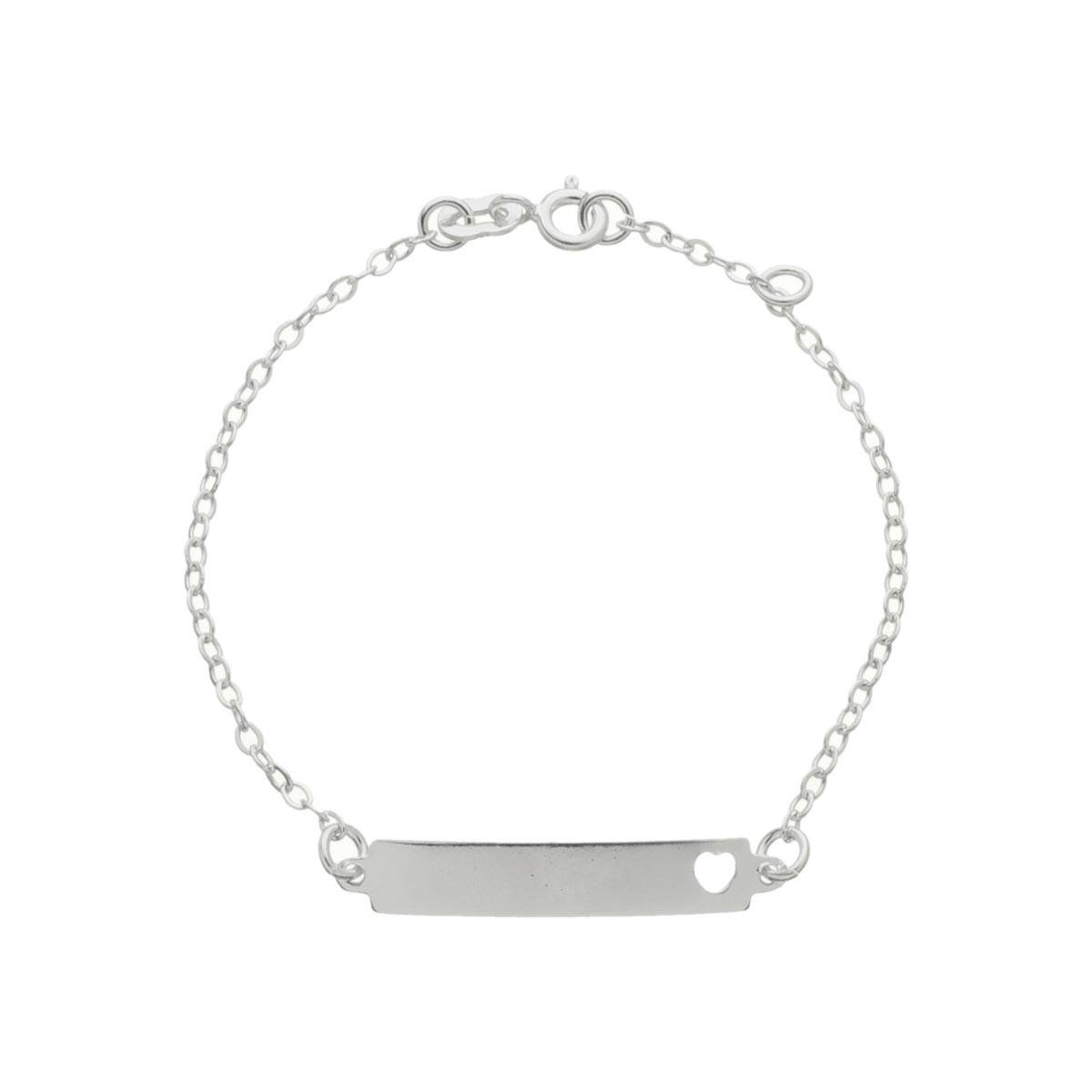 PULSEIRA DE PRATA INFANTIL PLAQUINHA COM CORAÇÃO VAZADO-15CM