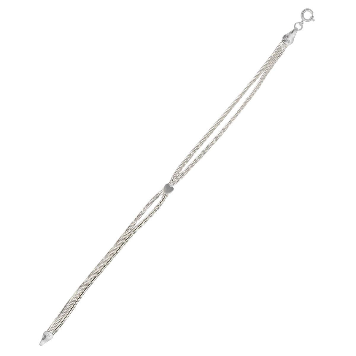 Pulseira de Prata Laminada 2 Fios e Coração 18cm 5,5mm