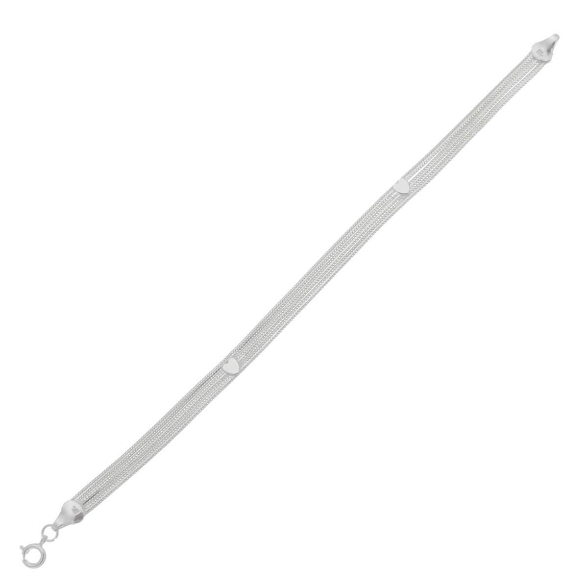 Pulseira de Prata Laminada 3 Fios com Coração 18 cm 5,5 mm