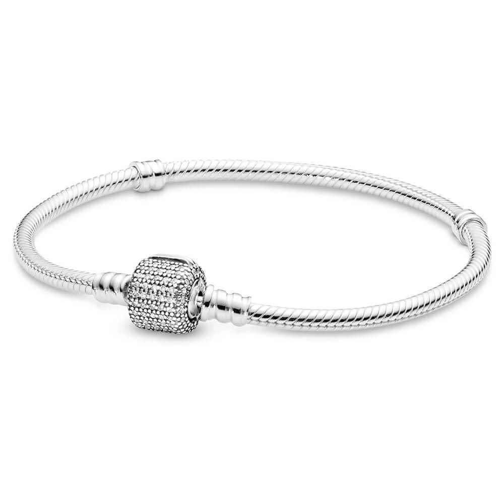 Pulseira De Prata Para Berloque Cilindro Cravejada