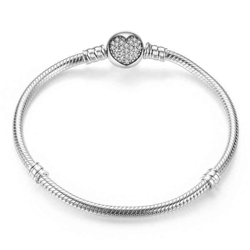 Pulseira De Prata Para Berloque Coração Cravejada