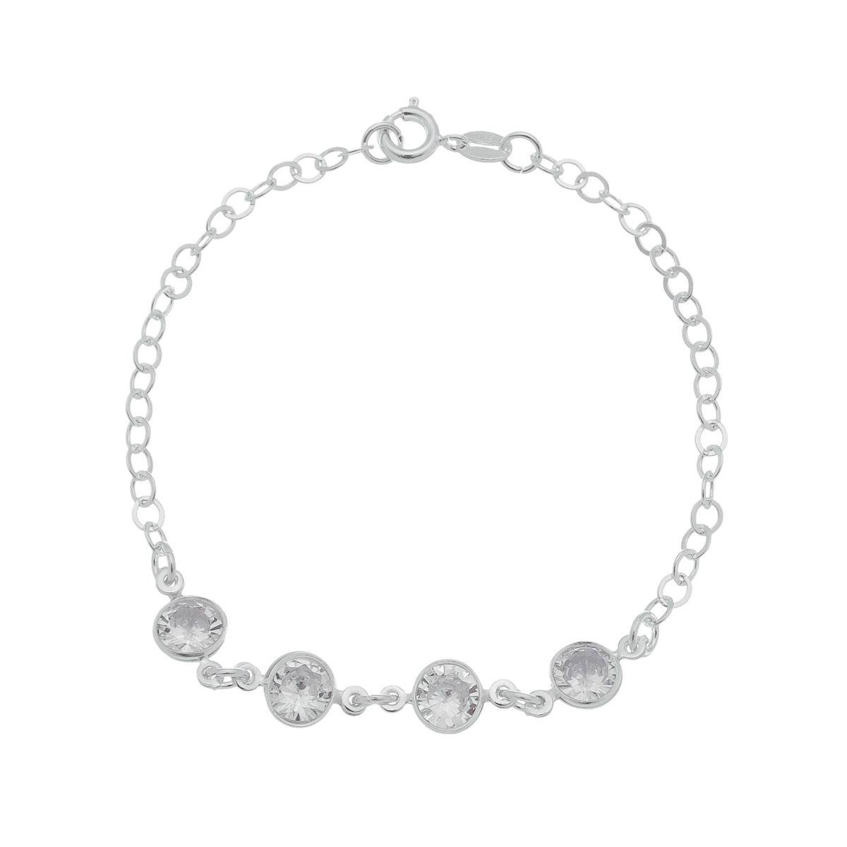 Pulseira De Prata Quatro Pontos De Luz Meia Taça 18Cm - Cristal