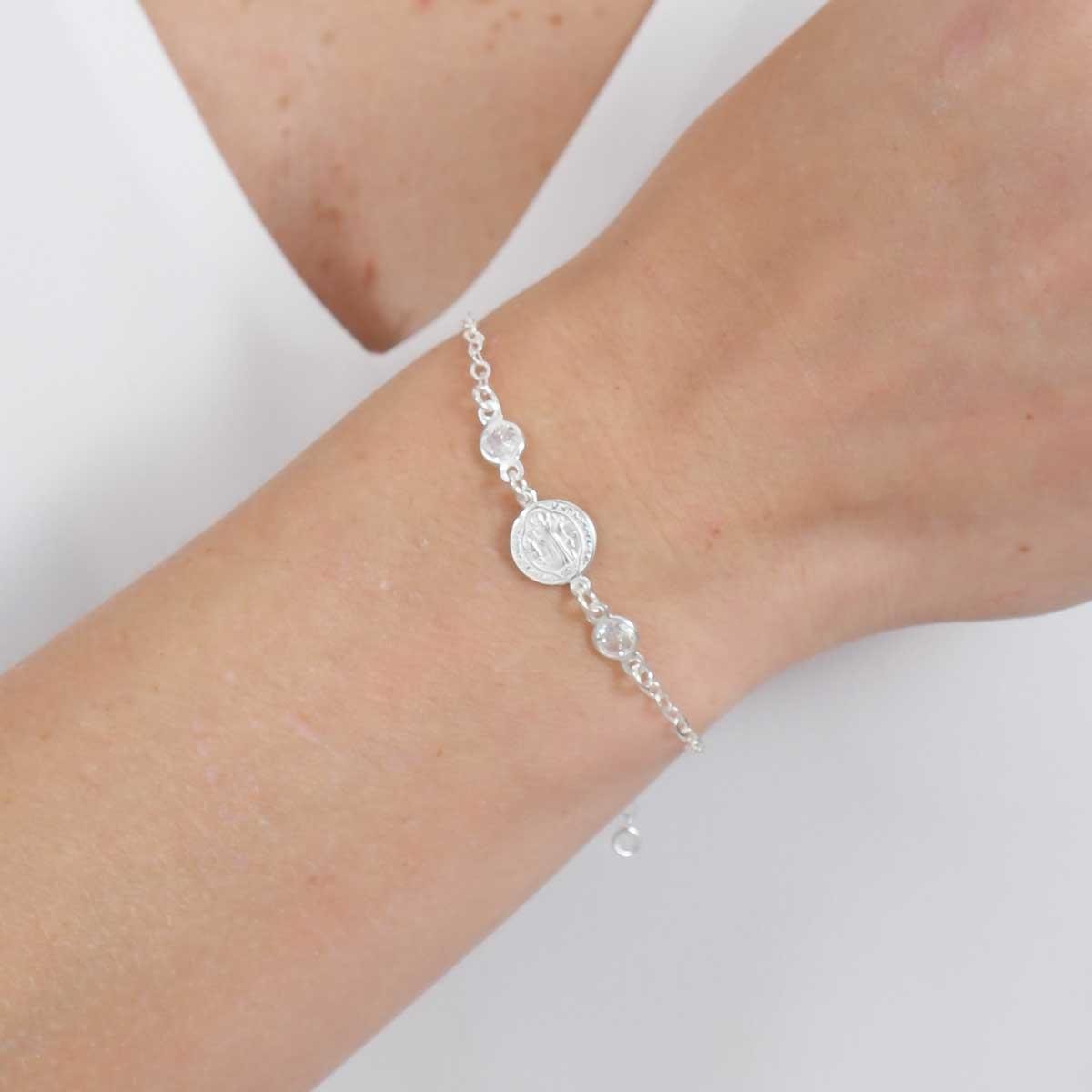 PULSEIRA DE PRATA SÃO BENTO COM PONTO DE LUZ