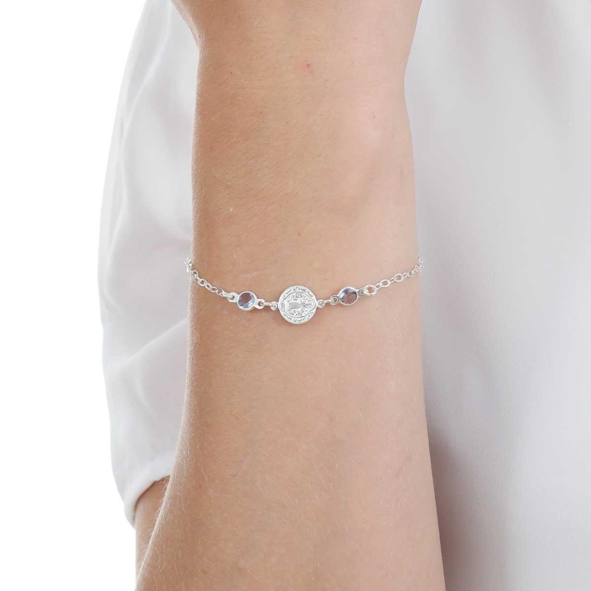 PULSEIRA DE PRATA SÃO BENTO COM PONTO DE LUZ