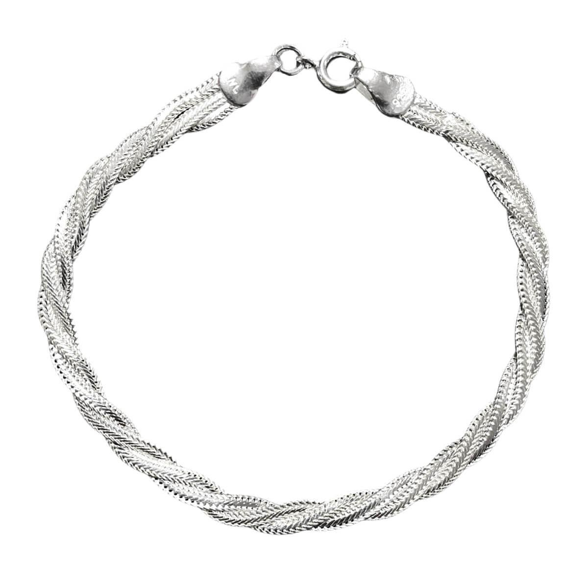 Pulseira De Prata Trançada 3 fios 4mm