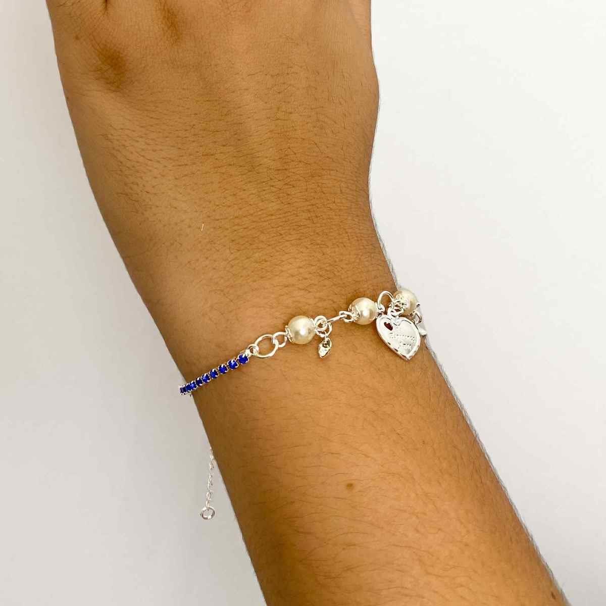 Pulseira de Coração e Pedras Folheado a Prata