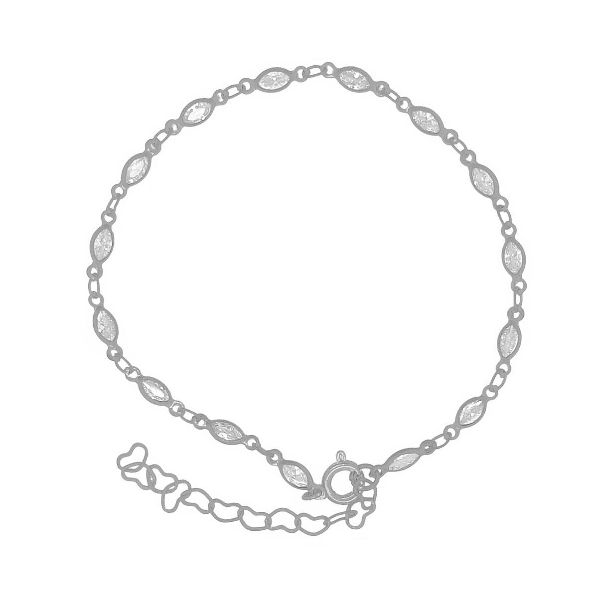PULSEIRA DE ZIRCÔNIAS OVAIS PEQUENAS BANHADA A PRATA