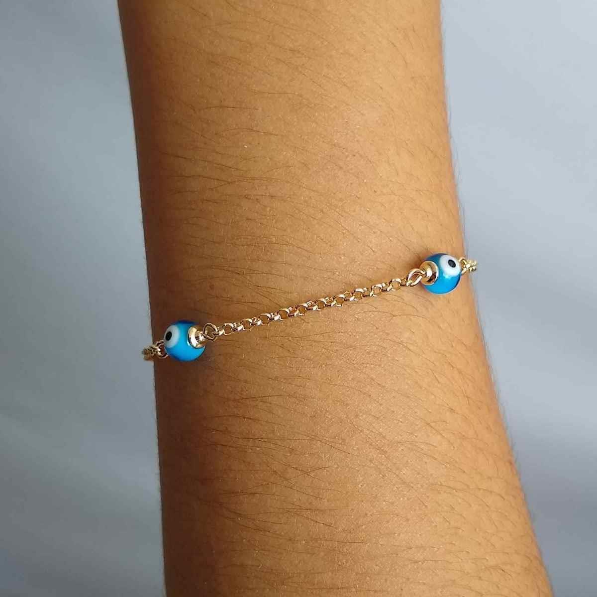 Pulseira Elo Português com Olho Grego Folheado a Ouro