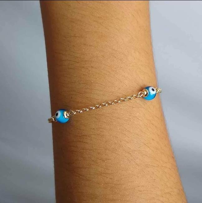 Pulseira Elo Português com Olho Grego Folheado a Ouro