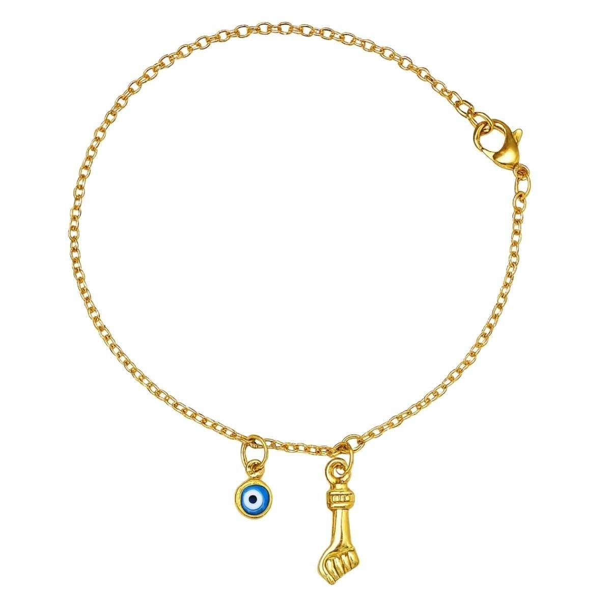 Pulseira de Olho Grego e Figa 18cm Banhado a Ouro