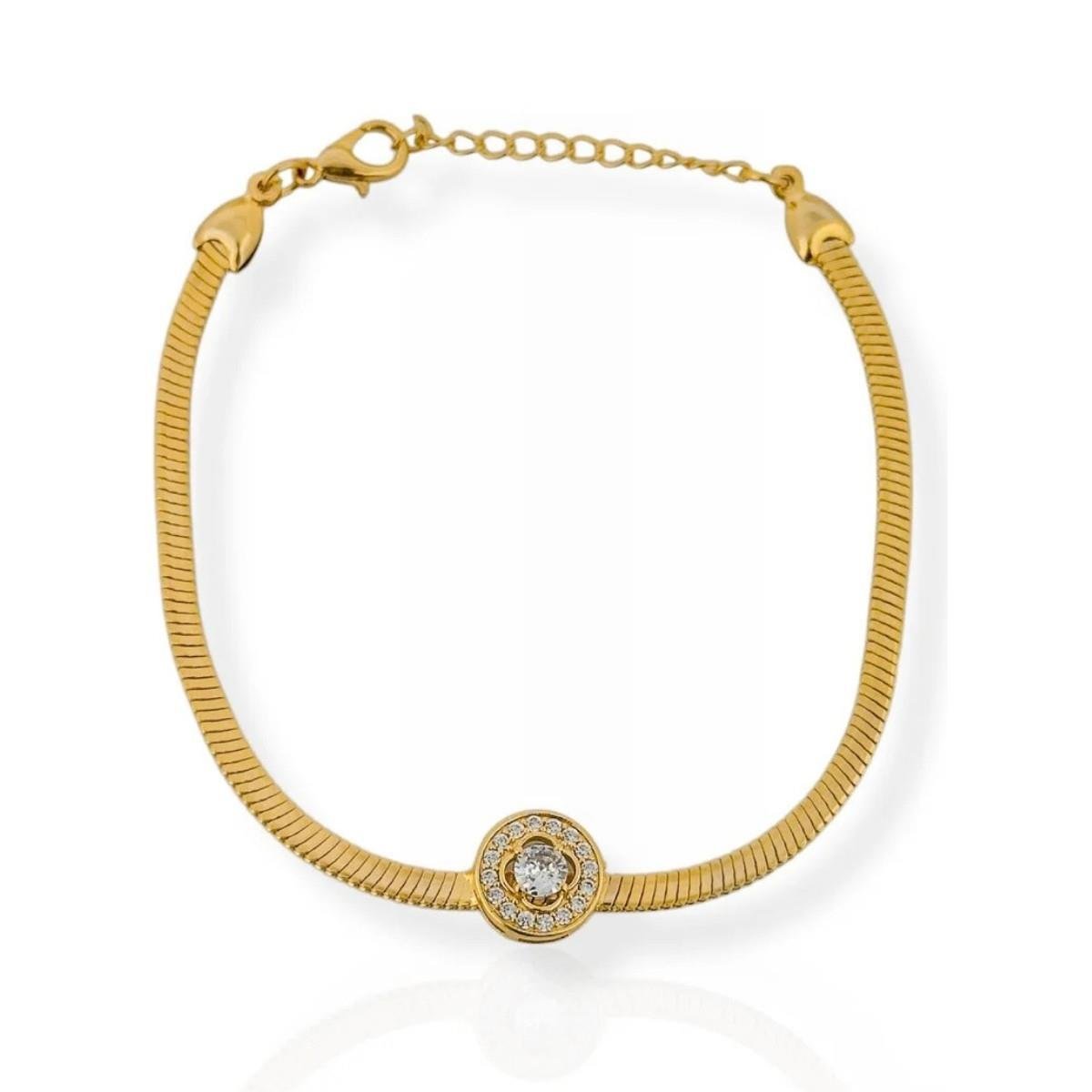 PULSEIRA FITA COM CIRCULO ED ZIRCONIA BANHADA A OURO
