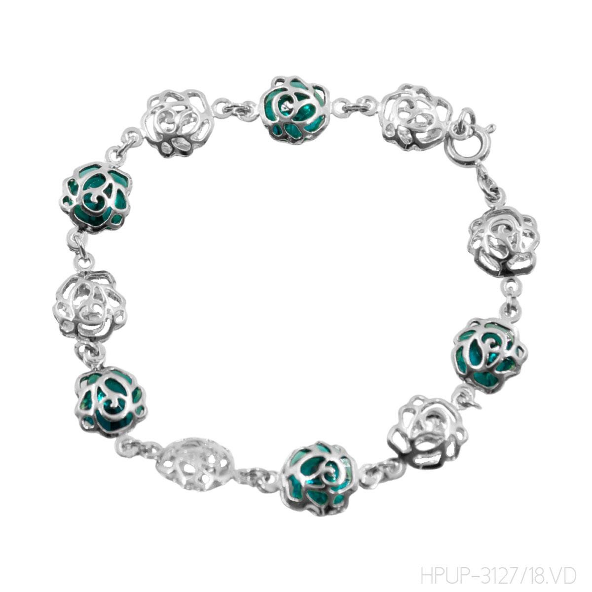 Pulseira Flores Vazadas e com Pedras Folheado a Prata