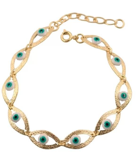 Pulseira de Olho Grego Contorno Fosco Folheado a Ouro