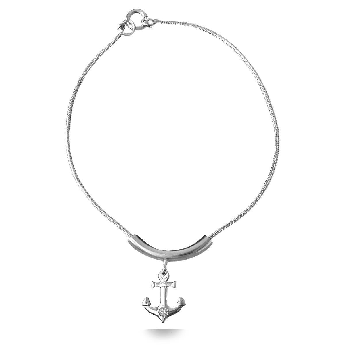 Pulseira de Âncora Com Strass Folheado a Prata