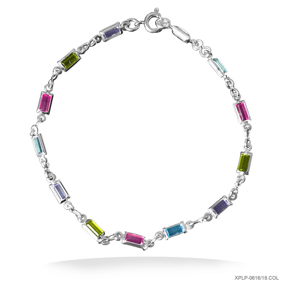 Pulseira de Retângulos Com Pedras Folheado a Prata