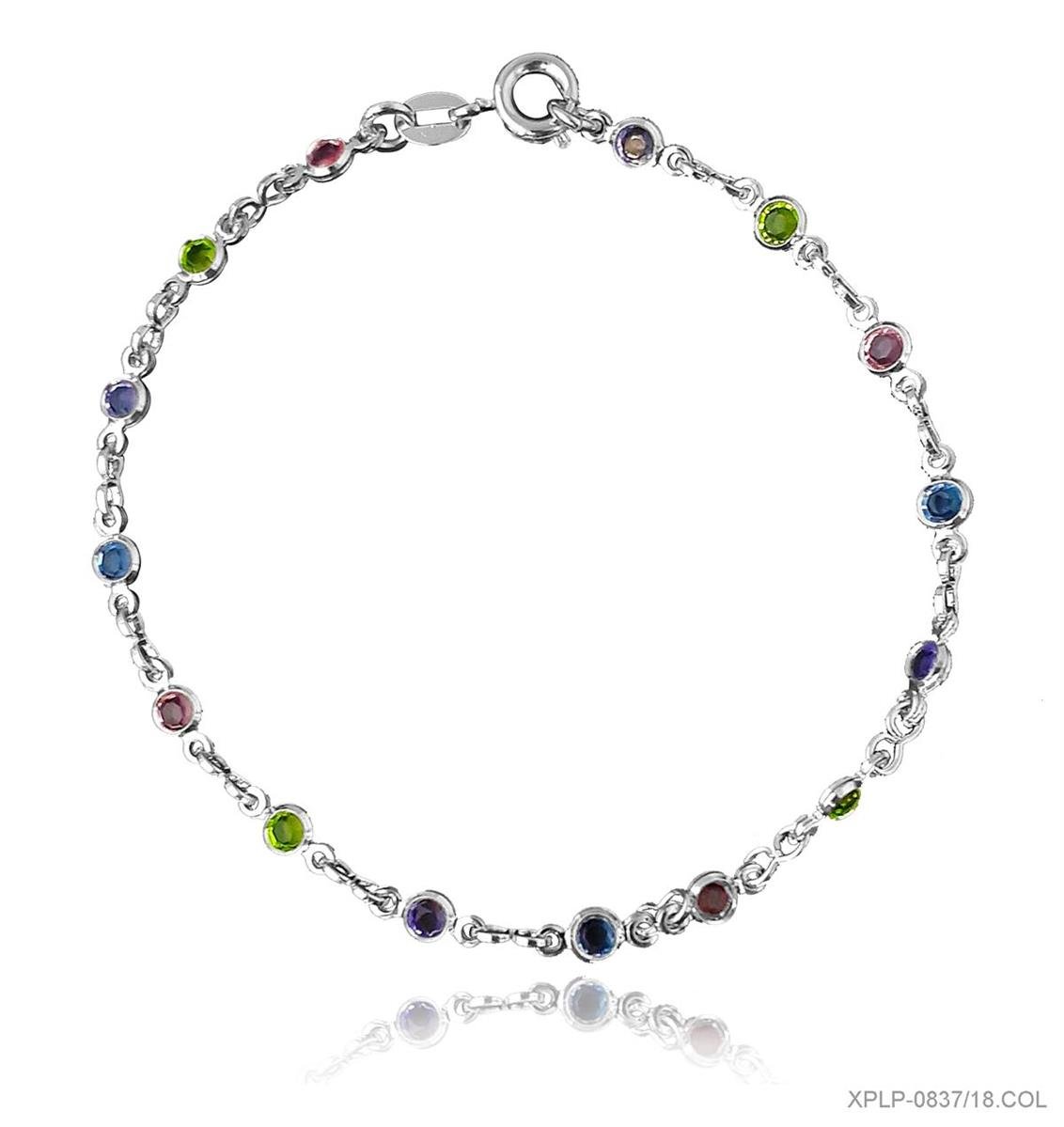 Pulseira Saladadinha Redonda Colorida Folheado a Prata
