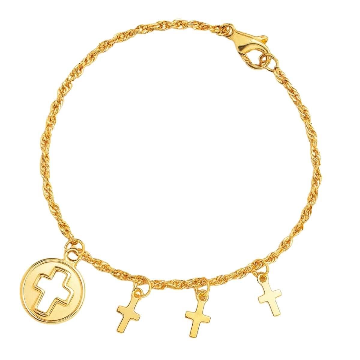 Pulseira com Cruz 18cm Banhado a Ouro