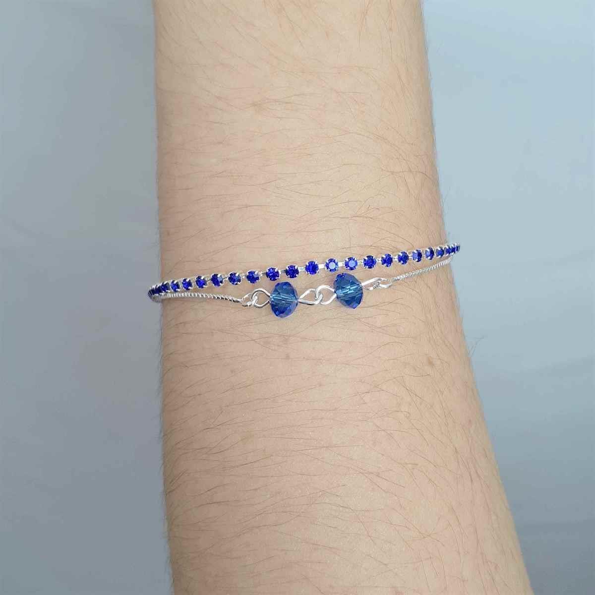 Pulseira Dupla De Strass E Cristais Folheado a Prata