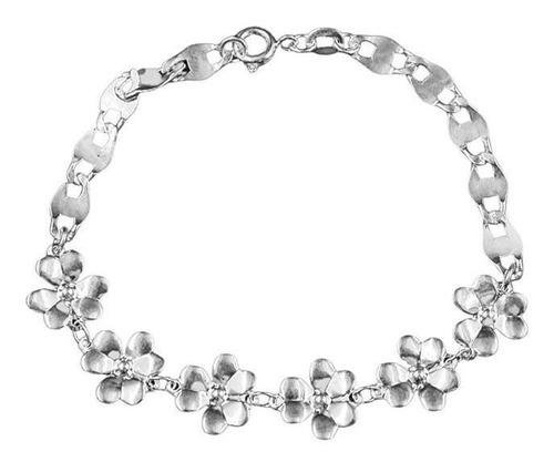 Pulseira Travessinha Batida com Flor Folheado a Prata