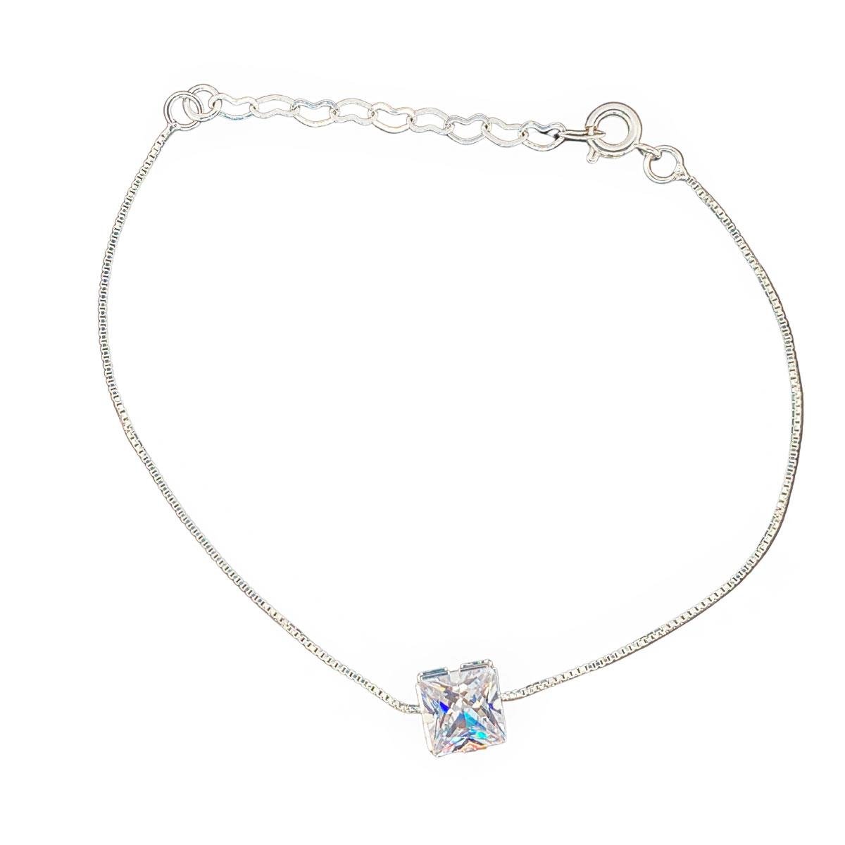 Pulseira Veneziana com Zircônia Quadrada Folheado a Prata