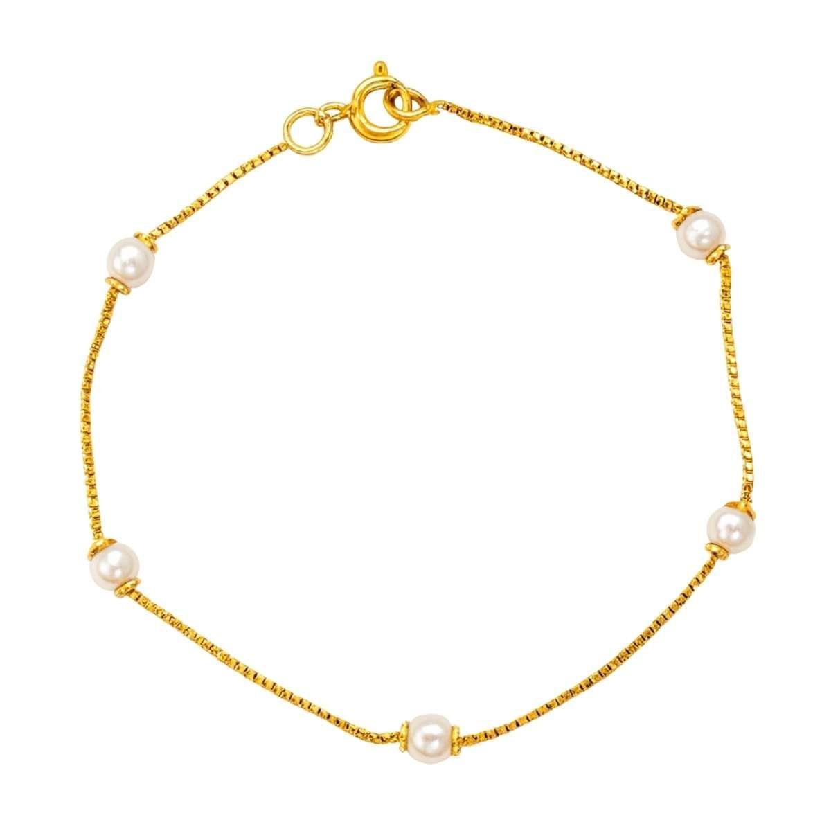 Pulseira de Pérolas 18cm Banhado a Ouro