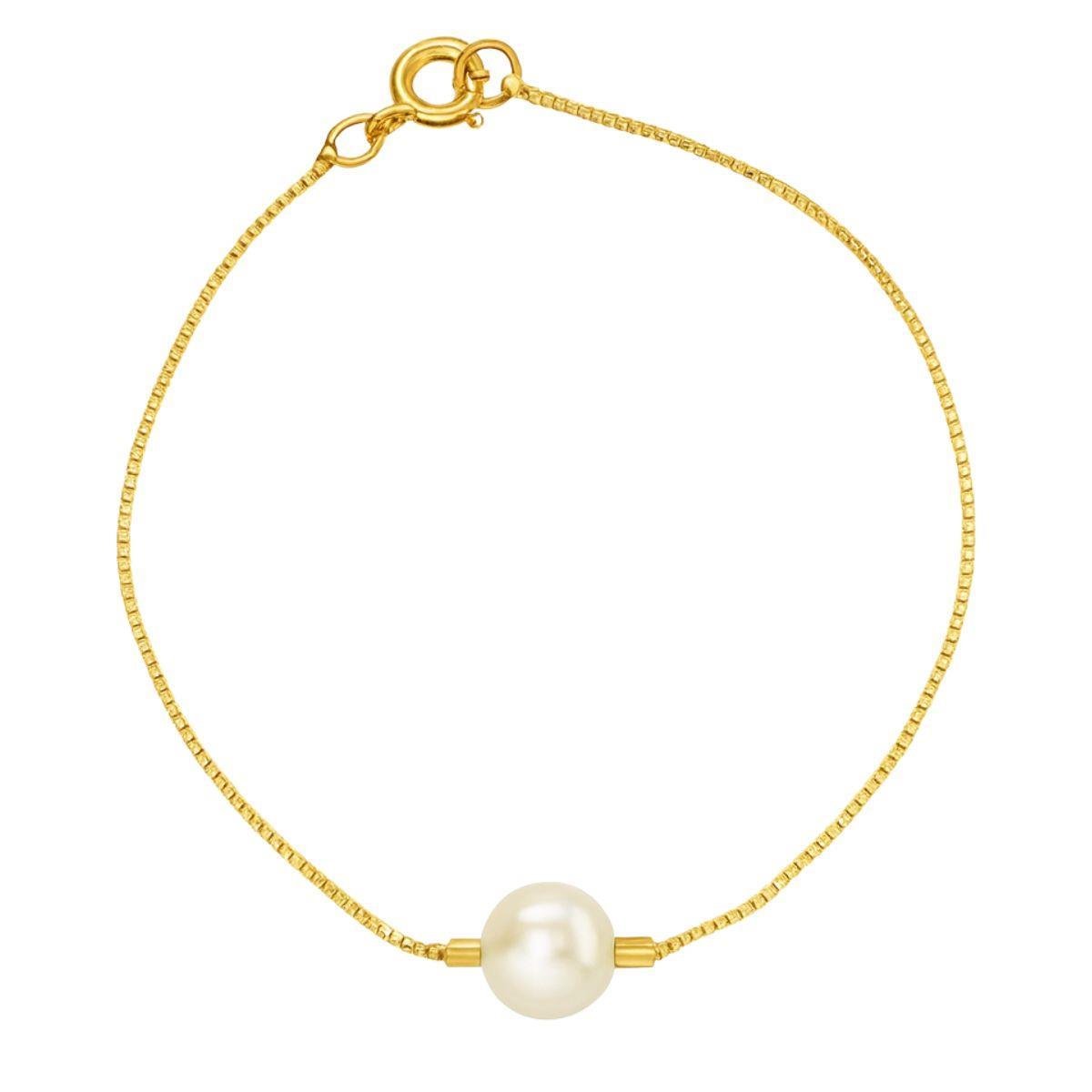 Pulseira Veneziana com Pérola 18cm Banhado a Ouro