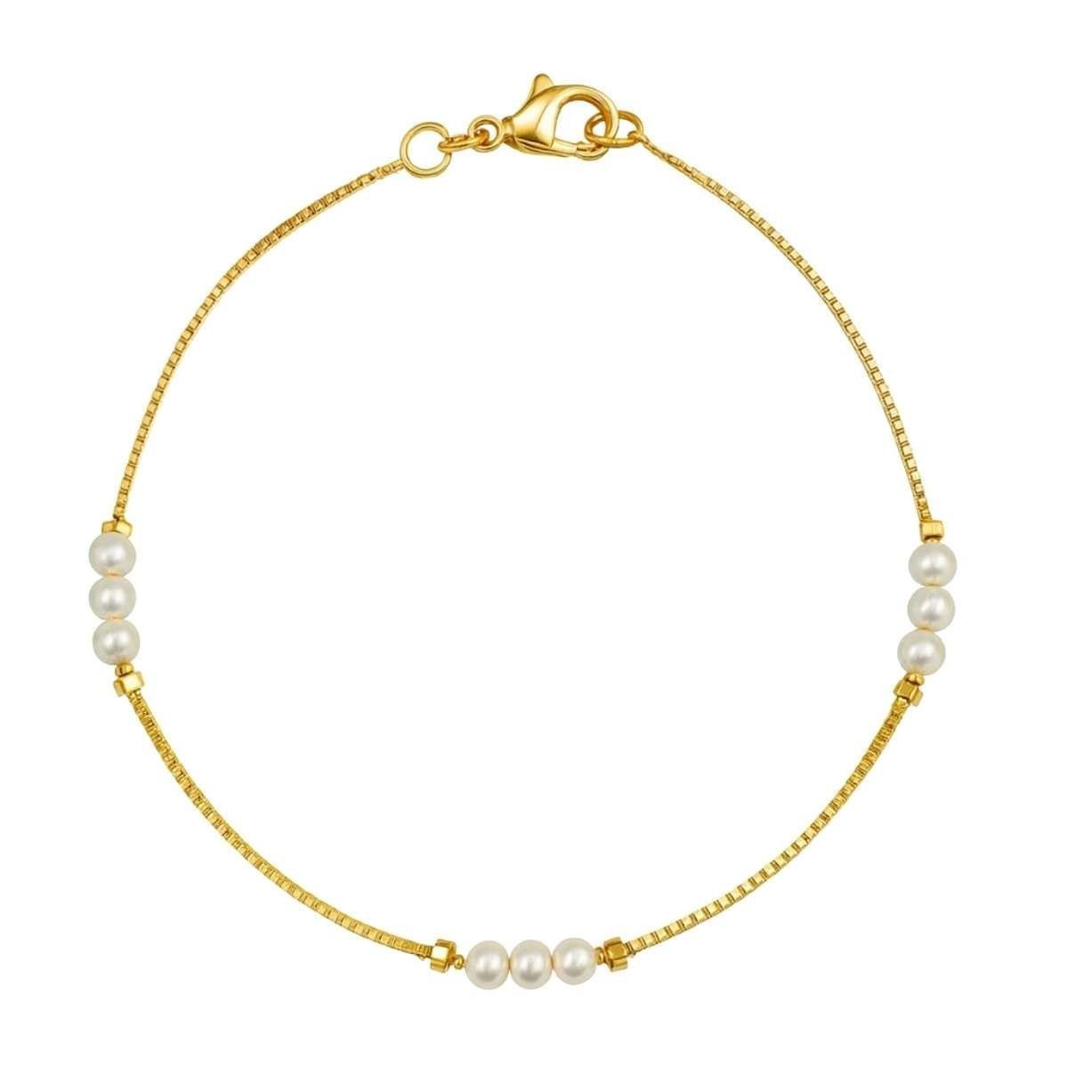 Pulseira Veneziana com Pérolas 18cm Banhado a Ouro