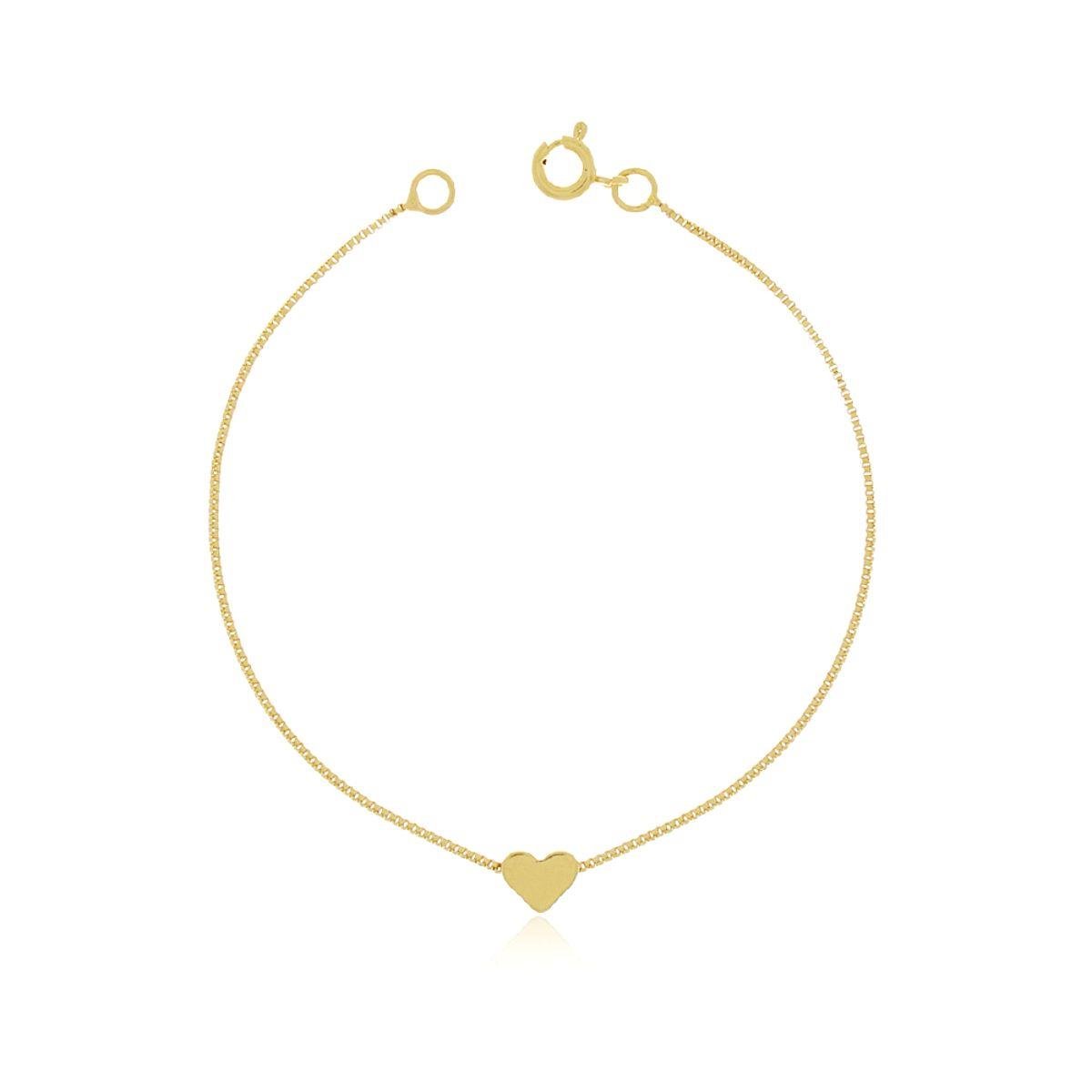 Pulseira Veneziana com Coração Passante Banhada a Ouro