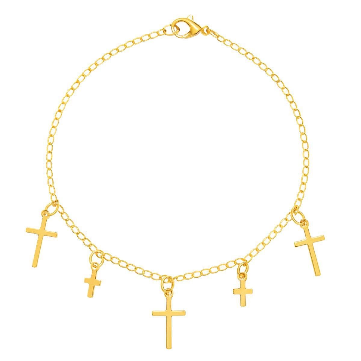 Pulseira de Cruz 18cm Banhado a Ouro