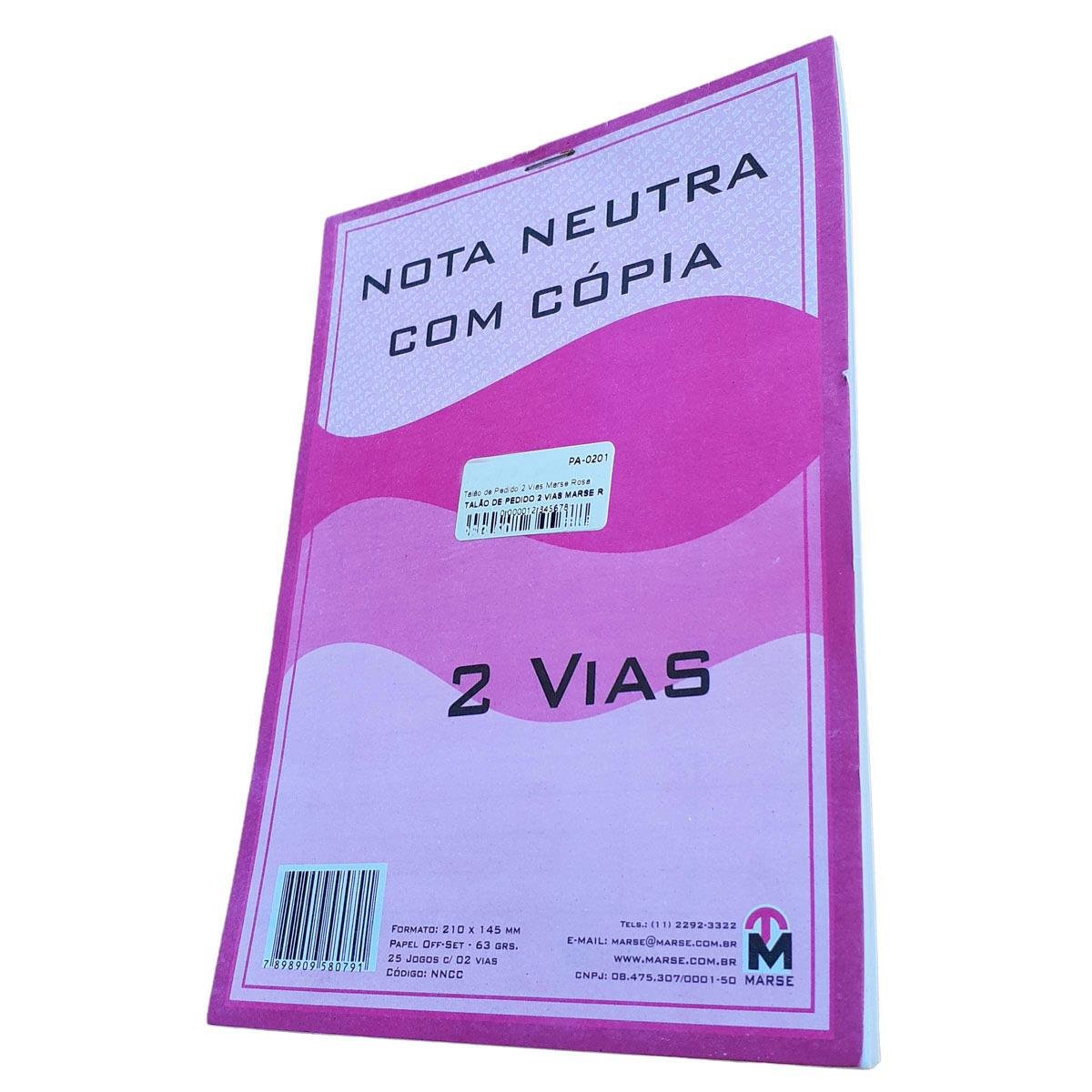 Talão De Nota Neutra Com Copia 25 Jogos 2 Vias Marse Cor Rosa
