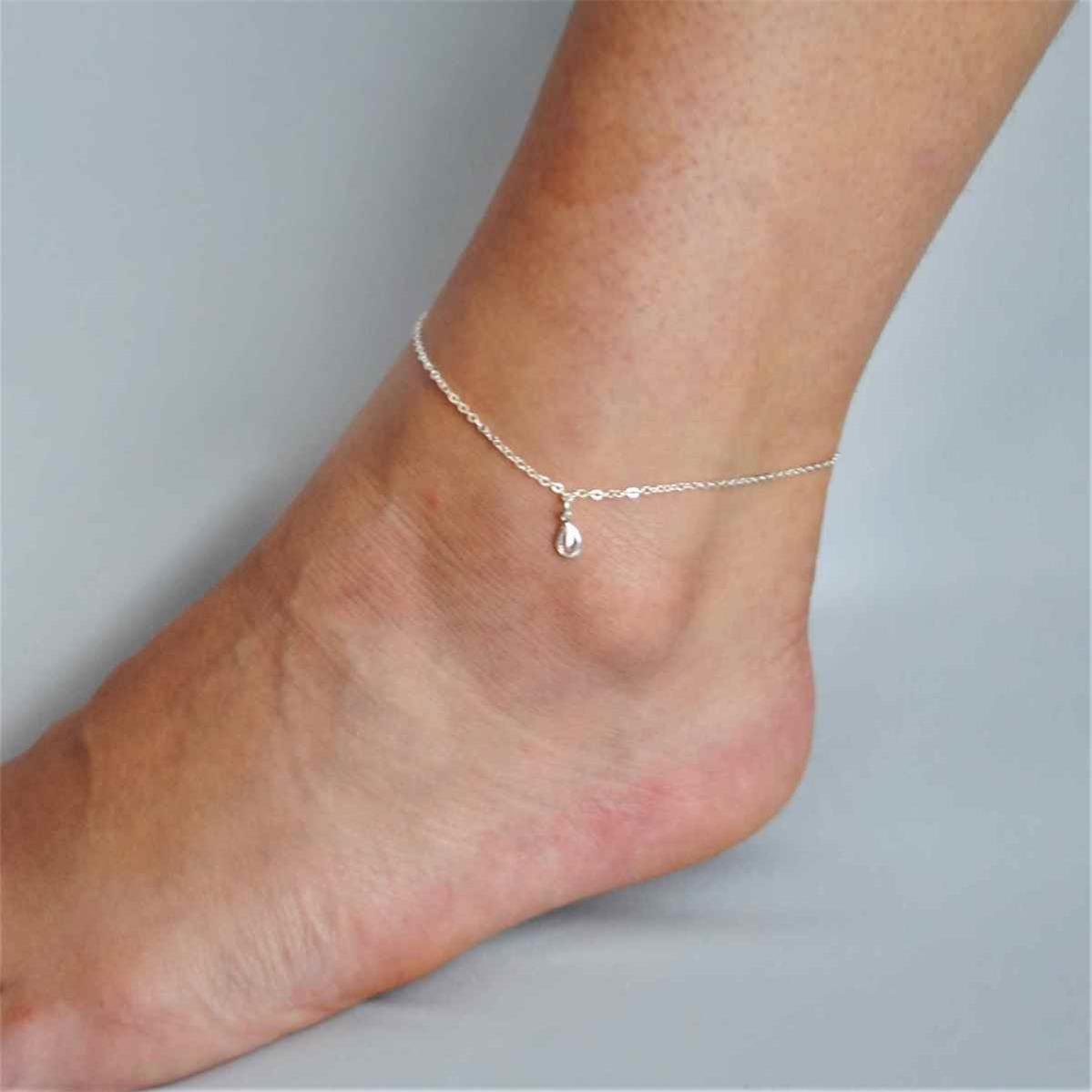 Tornozeleira Elo Americano Gota Zircônia Folheado a Prata