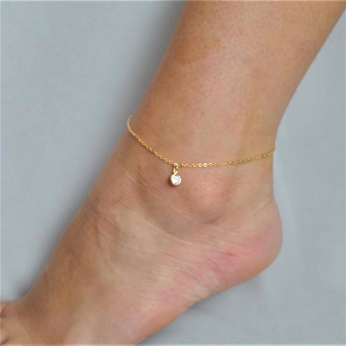 Tornozeleira Cadeado com Ponto de Luz Folheado a Ouro