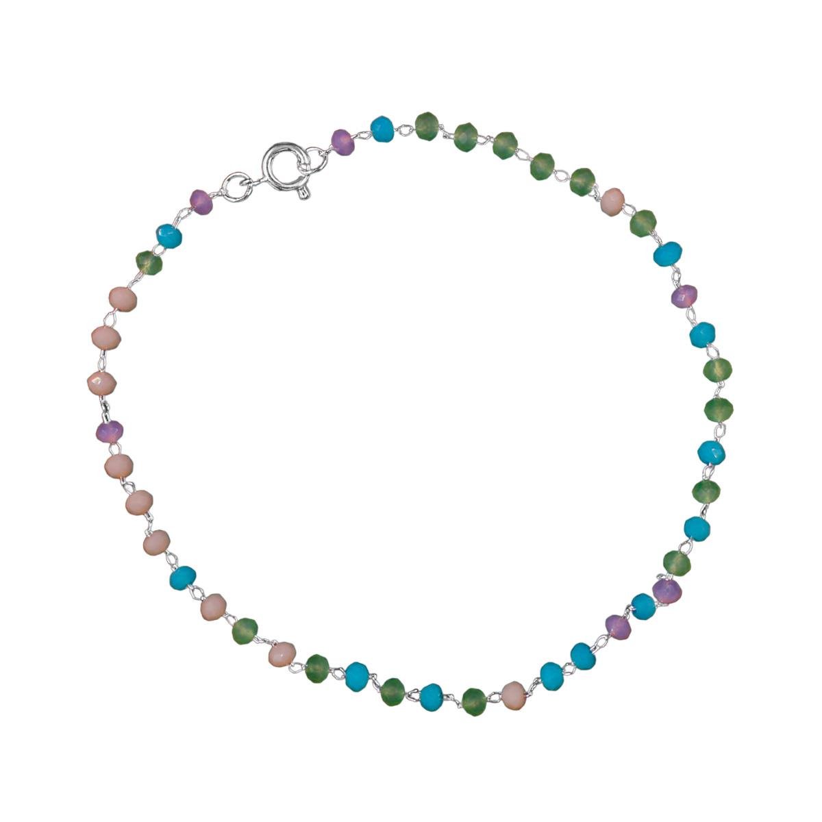 Tornozeleira com Miçangas Coloridas Folheado a Prata