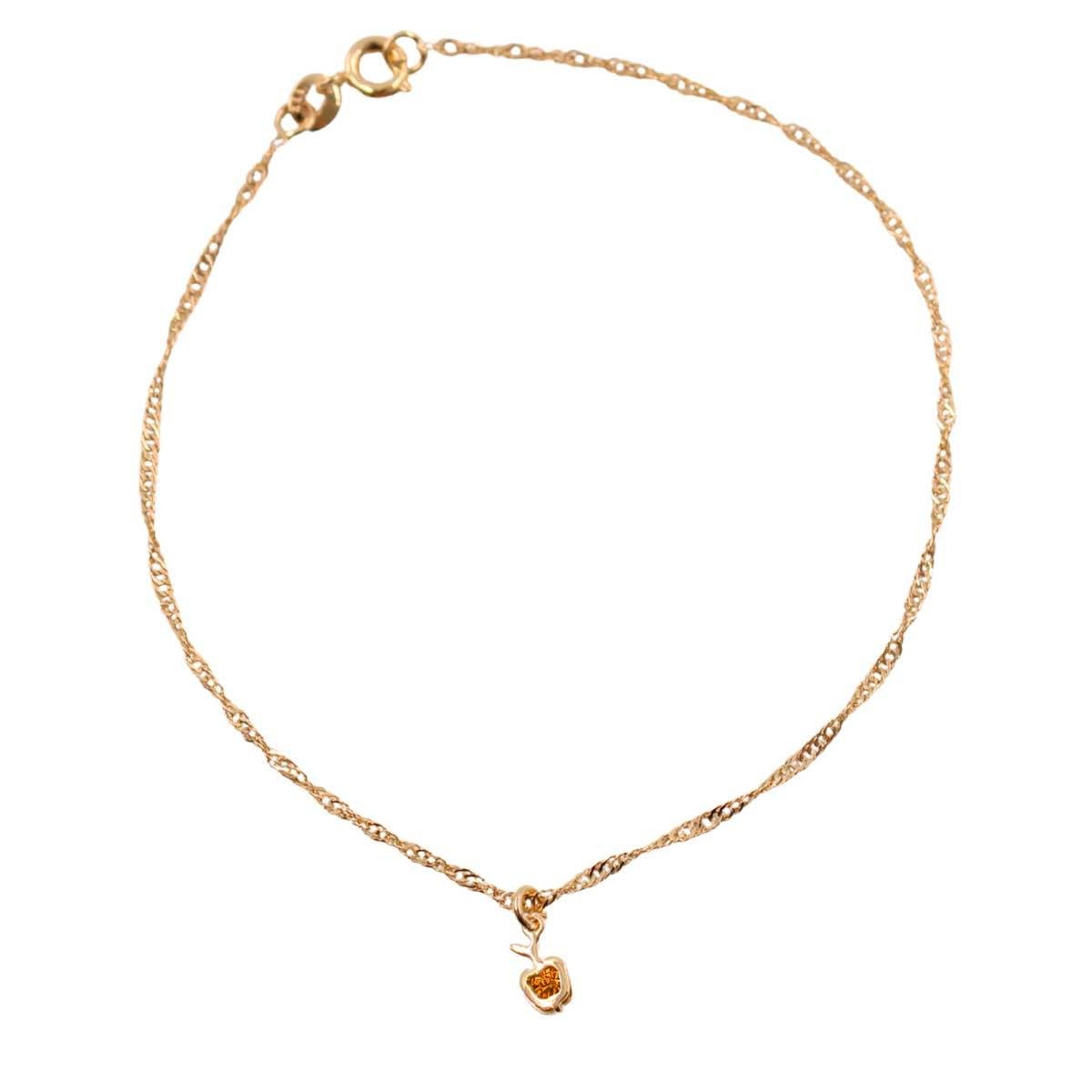 Tornozeleira Singapura com Maçã de Strass Folheado a Ouro