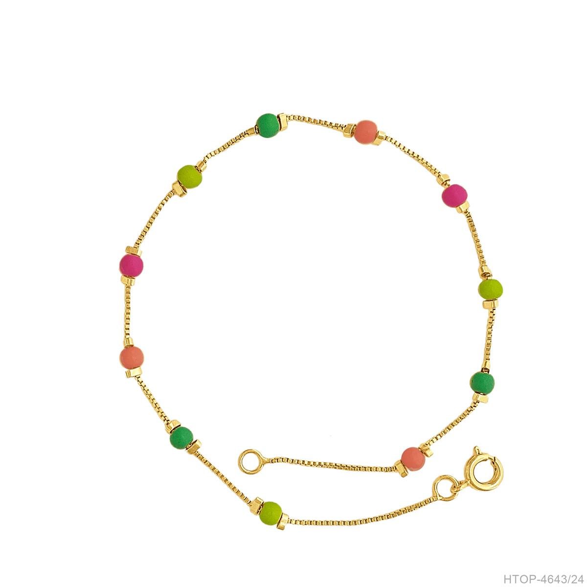 Tornozeleira Veneziana com Bolinhas Neon Folheado a Ouro