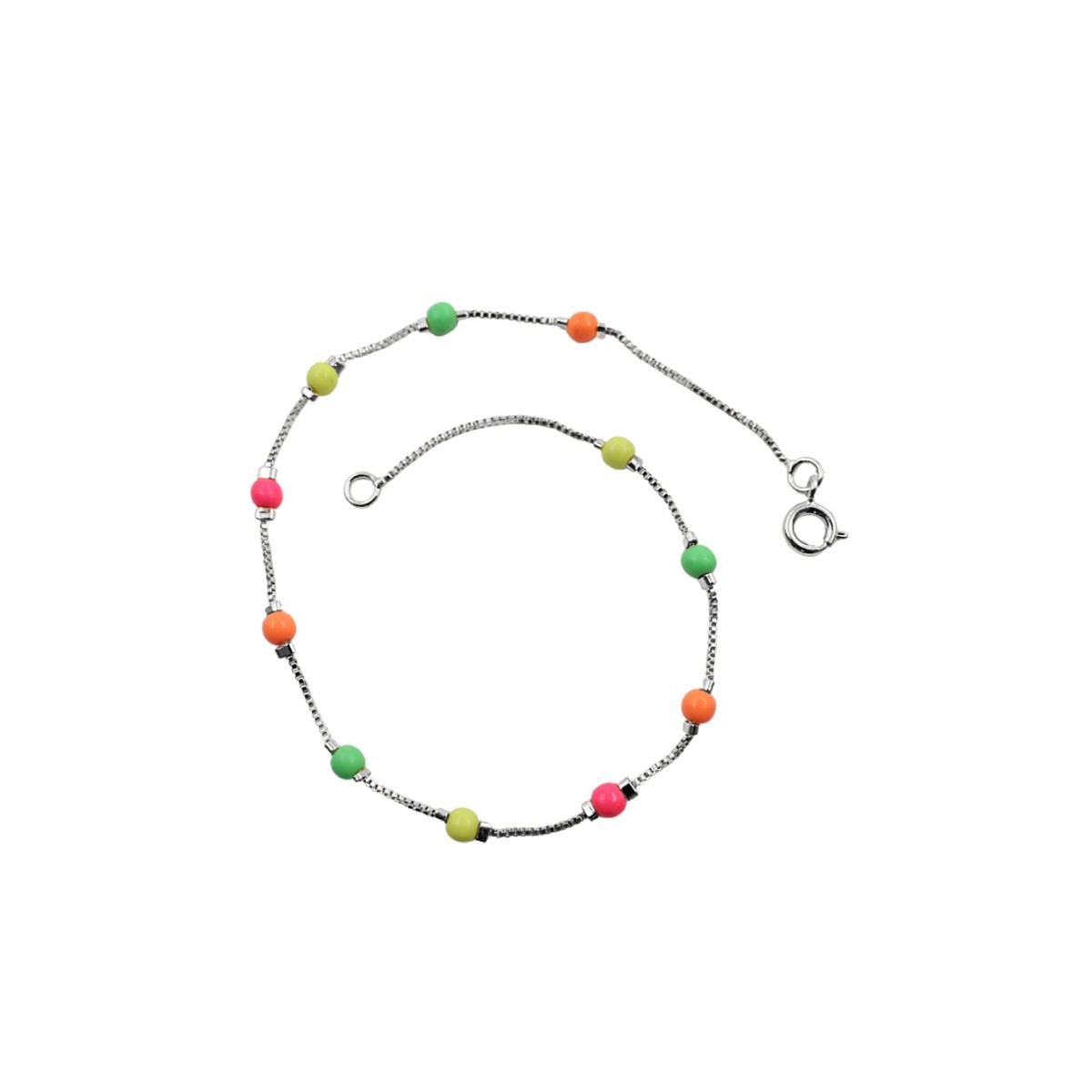 Tornozeleira Veneziana Com Bolinhas Coloridas 24cm Folheado a Prata