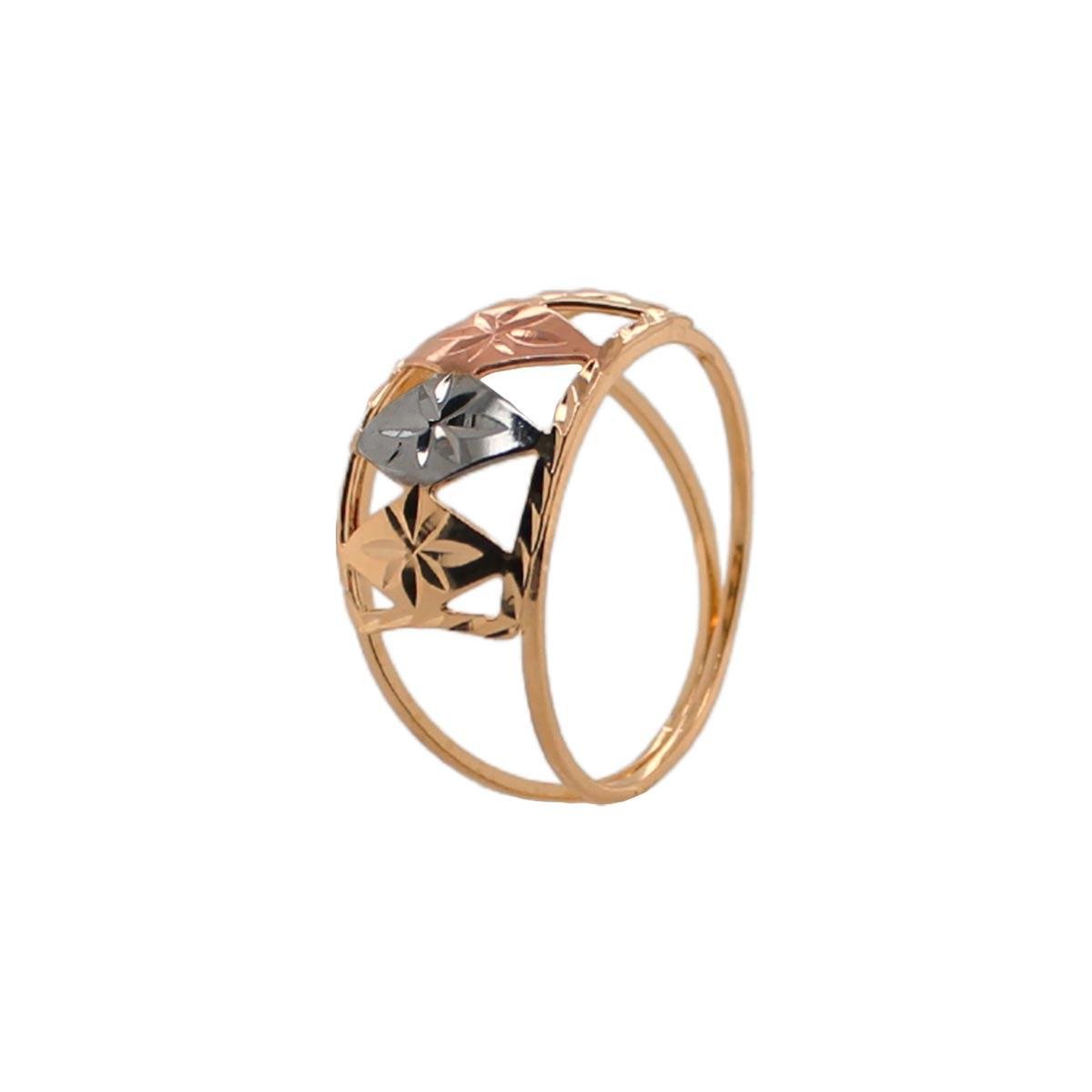 Anel De Losangos Diamantados Com Ródio Branco e Ouro Rosé Folheado a Ouro